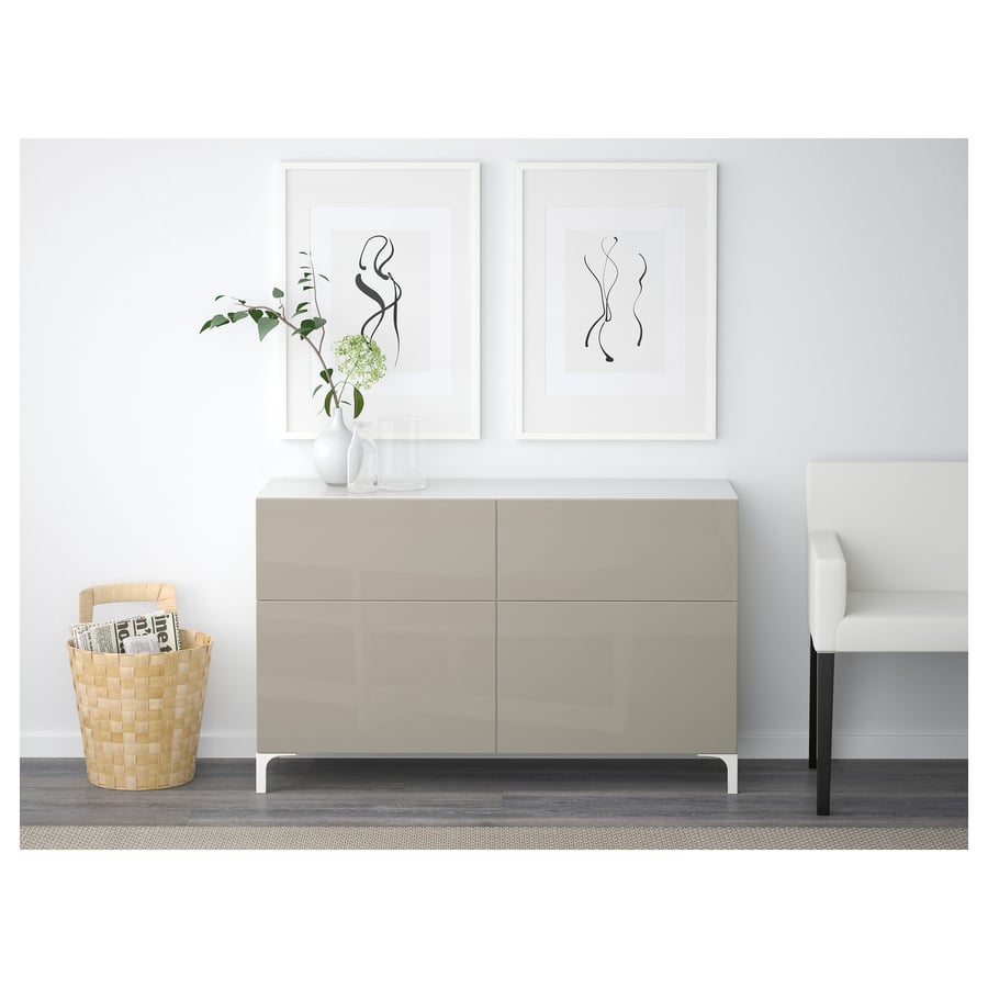 BESTÅ Skapis 120x40x74 cm (standarta enģes), balts/ Selsviken bēšs glancēts BESTÅ Skapis 120x40x74 cm (standarta enģes), balts/ Selsviken bēšs glancēts