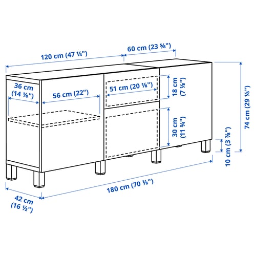 BESTÅ Plauktu kombinācija ar atvilktnēm, baltā krāsā Lappviken/Stubbarp/brūnā krāsā riekstkoka imitācija, 180x42x74 cm