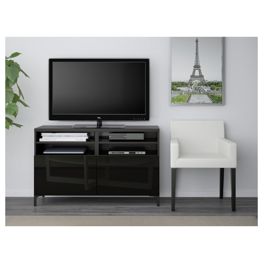 BESTA TV galds 120x40x74 cm, melni brūns/ Selsviken melns glancēts BESTA TV galds 120x40x74 cm, melni brūns/ Selsviken melns glancēts