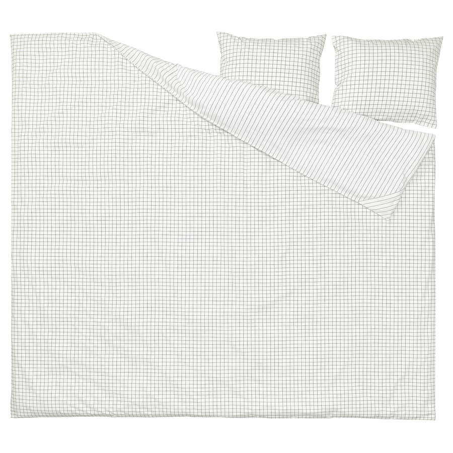 DOFTAKLEJA tekikott ja 2 padjapüüri, valge/antratsiidi tooni, 240x220/50x60 cm