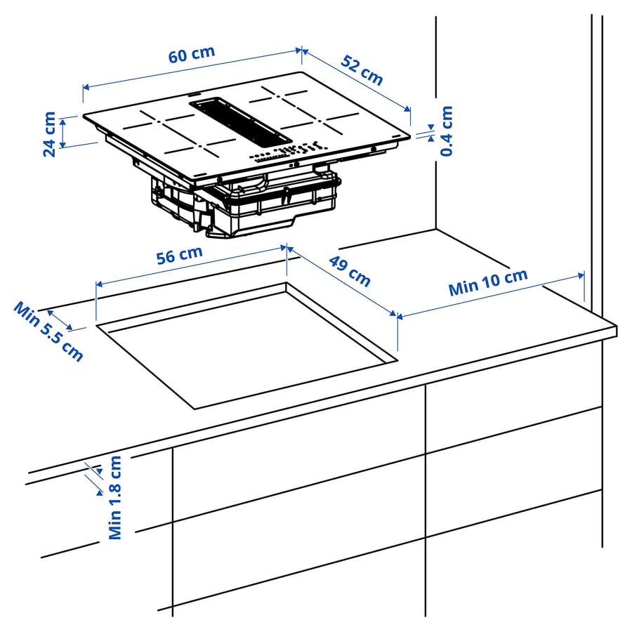 FÖRDELAKTIG induktsioonpliit/integr õhupuhasti 60x52x90.6 cm IKEA 500 must