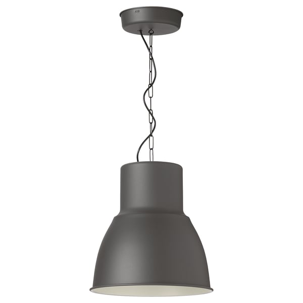 HEKTAR piekaramā lampa, tumši pelēka, alumīnijs, lielgabarīta zvana forma, industriālais dizains.