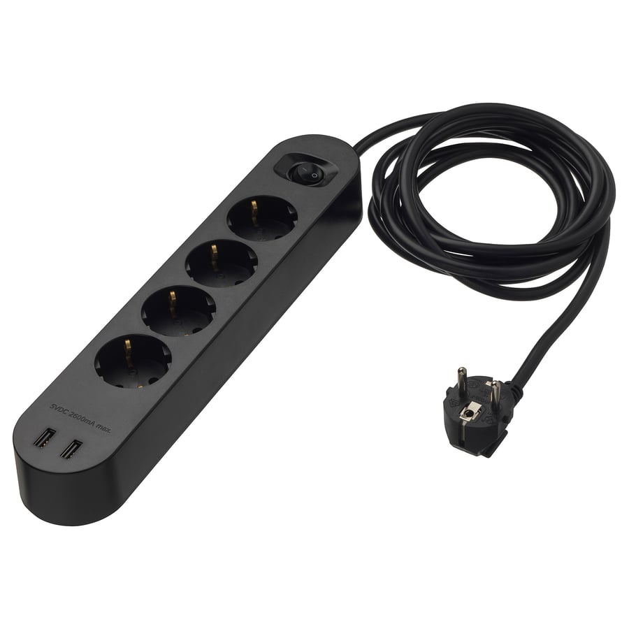 KOPPLA, 2 USB-pordiga 4 pesaga pikendusjuhe 3.0 m