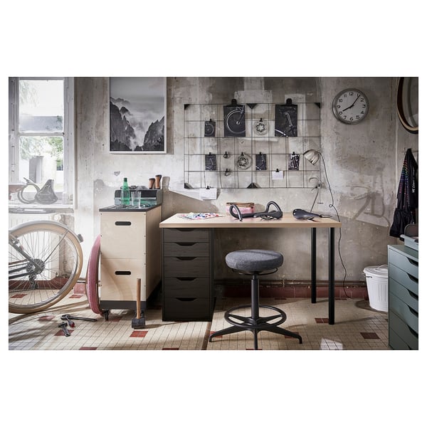 LAGKAPTEN / ALEX Rakstāmgalds, balti beicēta ozolkoka imitācija/melni brūnā krāsā, 120x60 cm