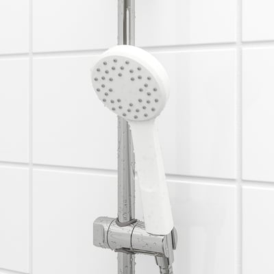 Balta LILLREVET rokas duša, pilns izsmidzināšanas līdzeklis, gumijas sprauslas, hroma turētājs.