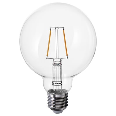 Ikea LUNNOM spuldze, caurspīdīgs stikls, e26 pamatne, led, silta balta gaisma, retro dizains.