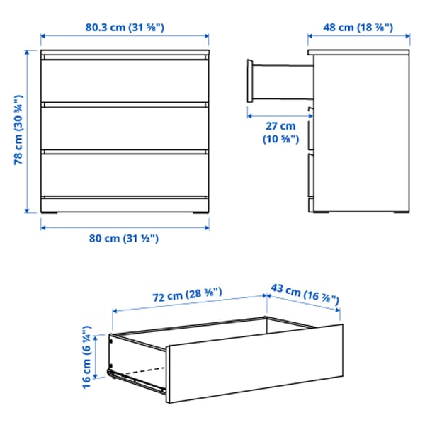 Ilustrācija ar produkta mērījumiem: MALM.