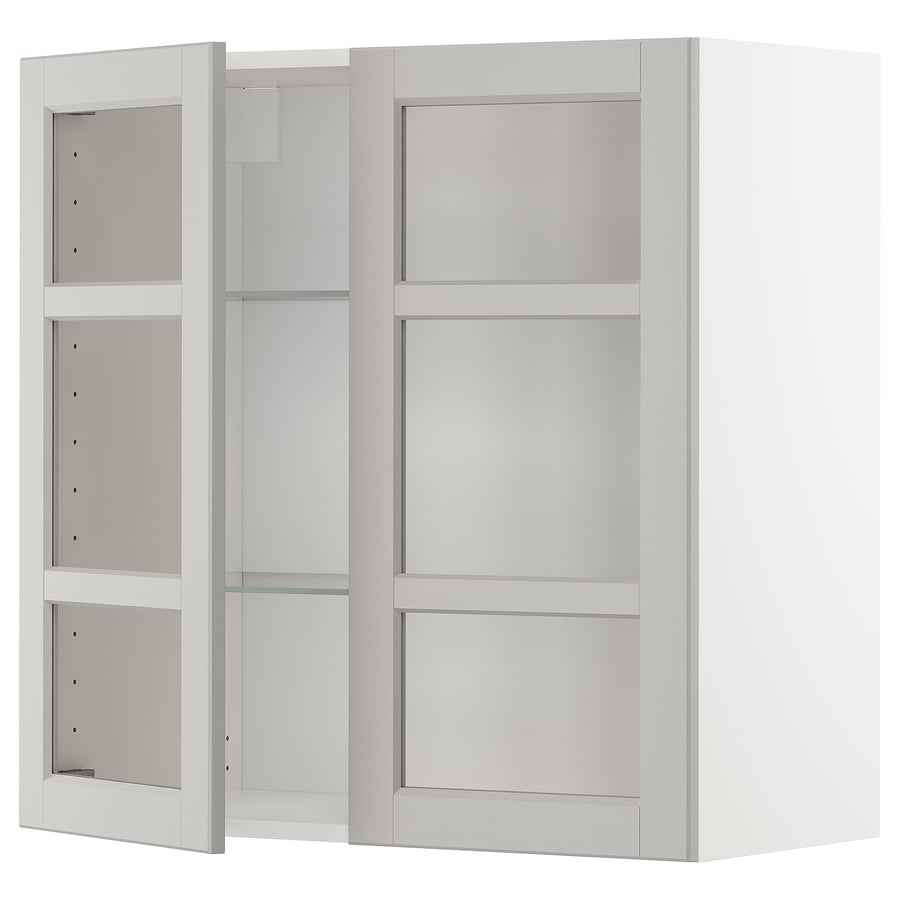 METOD riiulitega/2 klaasuksega seinakapp 80x38.9x80 cm valge/Lerhyttan helehall