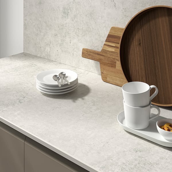 MÖCKLARP Darba virsma, izg. pēc pasūtījuma, baltā un pelēkā krāsā betona imitācija/augstspiediena porcelāns, 1 m²x2.0 cm