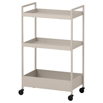 Ikea NISSAFORS trīslīmeņu pelēkā metāla uzglabāšanas ratiņi uz riteņiem.