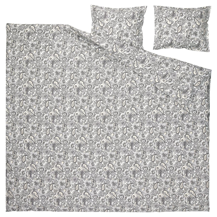 RODGERSIA tekikott ja 2 padjapüüri, hall/valge, 240x220/50x60 cm