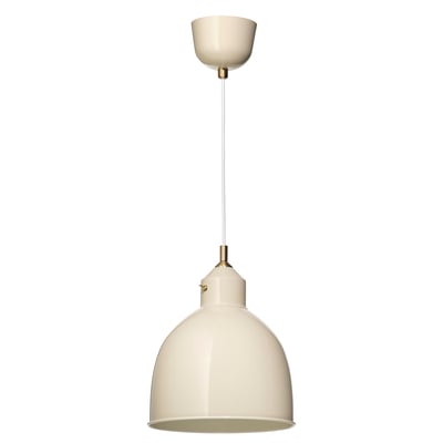 RÖDFLIK piekaramā lampa. Krēms, rūpnieciskais dizains. Kupols ar misiņa detaļām.
