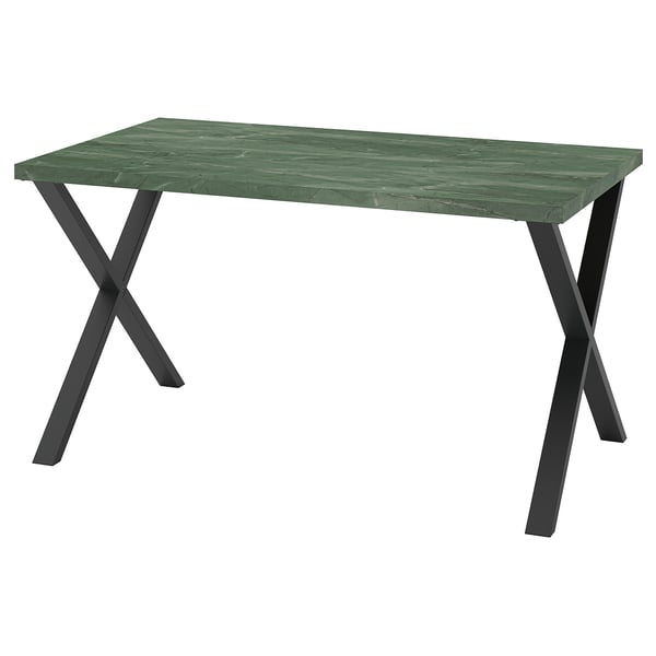 SKÅLSTA Galds, tumši pelēka-zaļa marmora imitācija/X formas melni pelēka, 140x80 cm