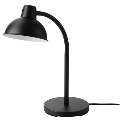 SKURUP galda lampa, melna. Metāls, regulējams kakls; kupola ēna, apaļa pamatne.
