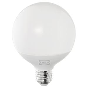 Ikea SOLHETTA led spuldze, silti balta, sfēriska, plastmasas.