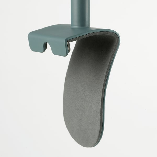 Regulējama gredzena lampa ar polsterētu pakaramo, balts fons.