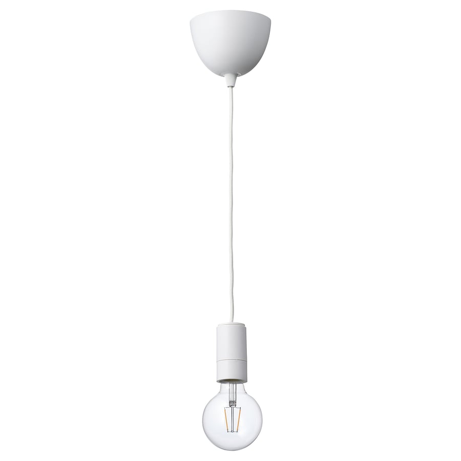 LUNNOM/SUNNEBY  lambipirniga ripplamp, valge/ümmargune läbipaistev  