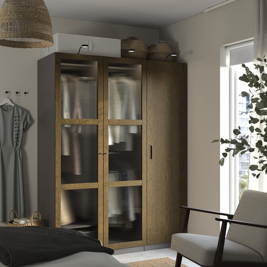 TONSTAD uks, pruun/peitsitud tammespoon klaas, 50x195 cm