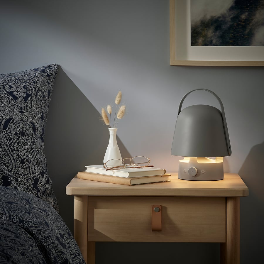 VAPPEBY Lampa ar Bluetooth skaļruni, lietošanai ārā/pelēkā krāsā