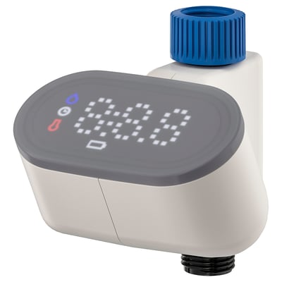 Счетчик воды BERGVATTNET, серый, пластик, цифровой дисплей, синий верх, компактный дизайн.