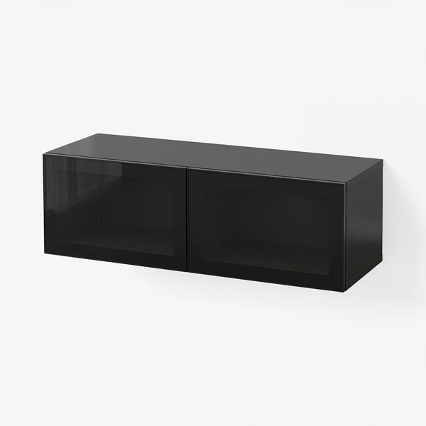 BESTÅ Комбинация настенных шкафов, черно-коричневый/Glassvik чёрный, 120x42x38 см