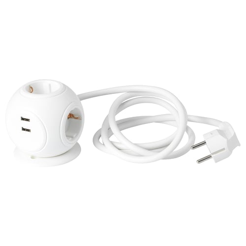 Белый концентратор питания HAGSTA с несколькими розетками и usb-портами.