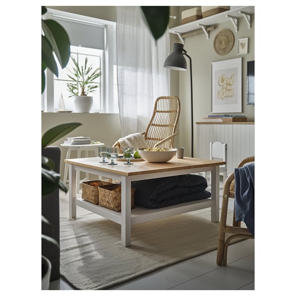 HEMNES Журнальный стол, белая морилка/светло-коричневый, 90x90 см