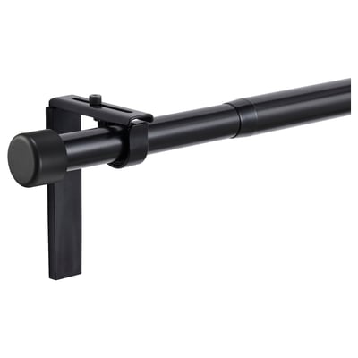Чёрный держатель для карнизов с регулируемым горизонтальным столбом, предназначенный для монтажа на стену или потолок в современном стиле.