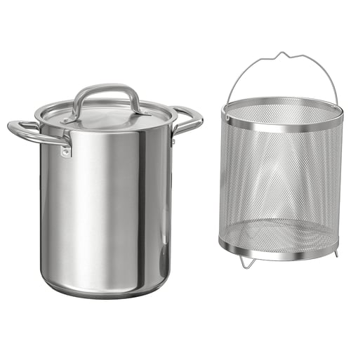 ИКЕА 365+ кастрюли из нержавеющей стали, набор из 2 штук, перфорированная вставка, круглые, удобные ручки
