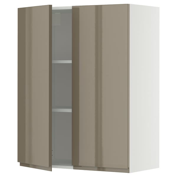 Кухонный шкаф Ikea METOD, глянцевый темно-серо-коричневый, прямоугольный, элегантный дизайн со встроенными ручками.