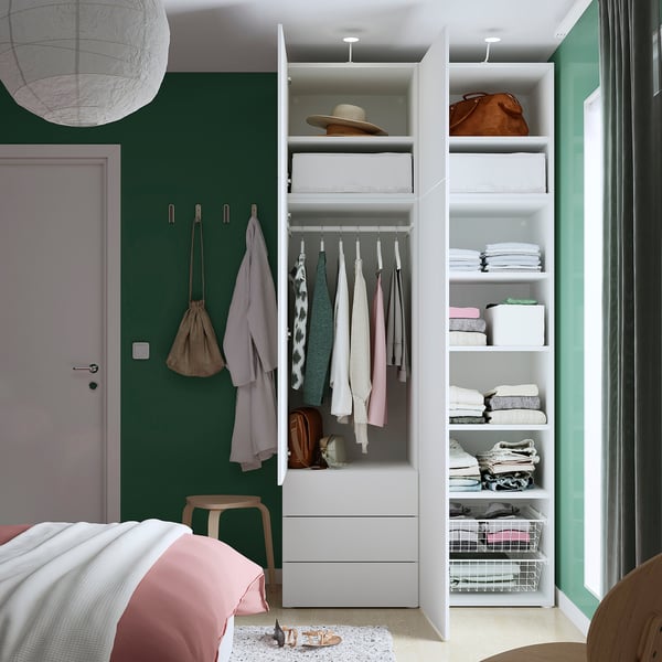 PLATSA Гардероб/4 двери+3 ящика, белый/Fonnes белый, 120x57x241 см