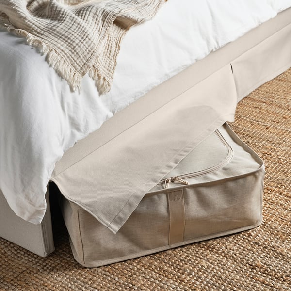 RAMNEFJÄLL Каркас кровати с обивкой, Idekulla бежевый/Luröy, 160x200 см