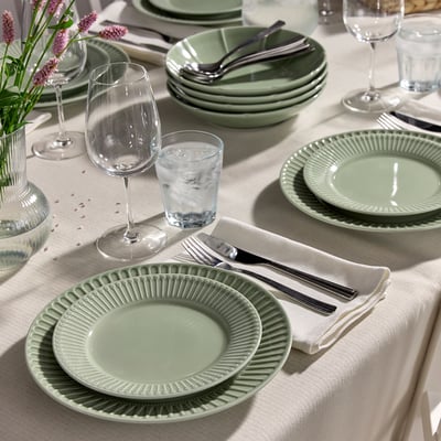 STRIMMIG Тарелка десертная, каменная керамика бледный серо-зеленый, 21 см