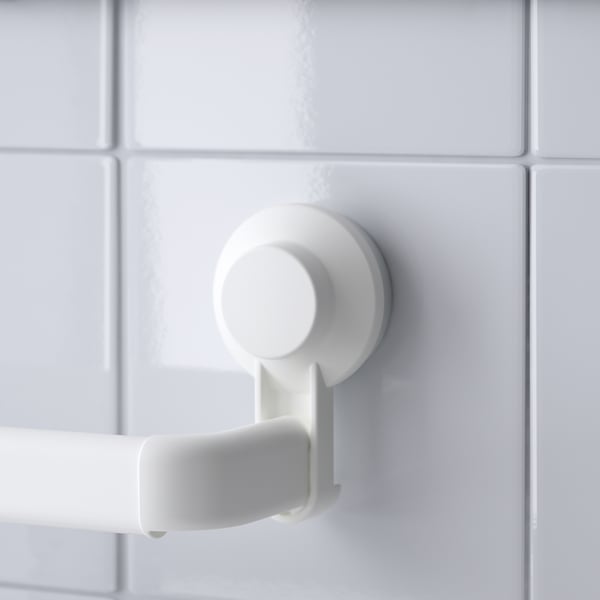 Белая вешалка для полотенец на присоске на кафельной стене; Прочный, без дырок.