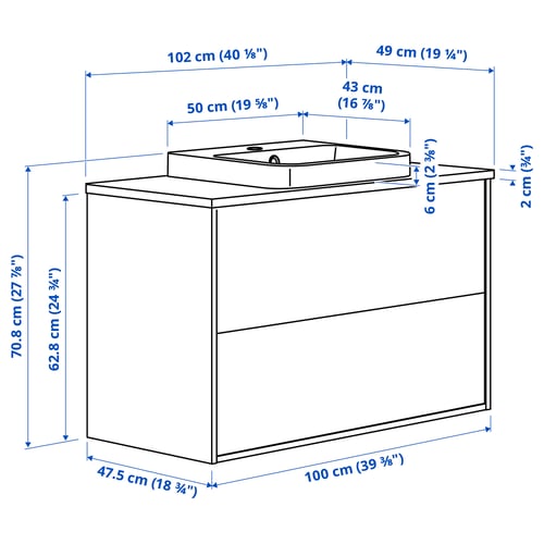 ÄNGSJÖN / BACKSJÖN خزانة حوض بأدراج/حوض مغسلة
