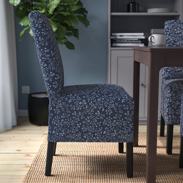 BERGMUND كرسي مع غطاء متوسط الطول, أسود/Ryrane أزرق غامق