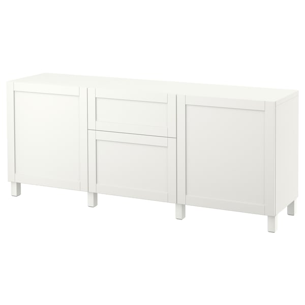BESTÅ تشكيلة تخزين مع أدراج, أبيض/Hanviken/Stubbarp أبيض, ‎180x42x74 سم‏
