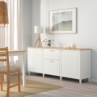 BESTÅ تشكيلة تخزين مع أدراج, أبيض/Smeviken/Kabbarp أبيض, 180x42x76 سم