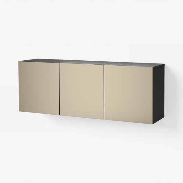 BESTÅ تشكيلة خزانة حائطية, أسود-بني/Riksviken التأثير البرونزي الفاتح, 180x42x64 سم