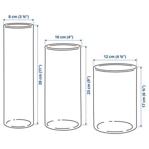 CYLINDER مزهرية، طقم من 3., زجاج شفاف