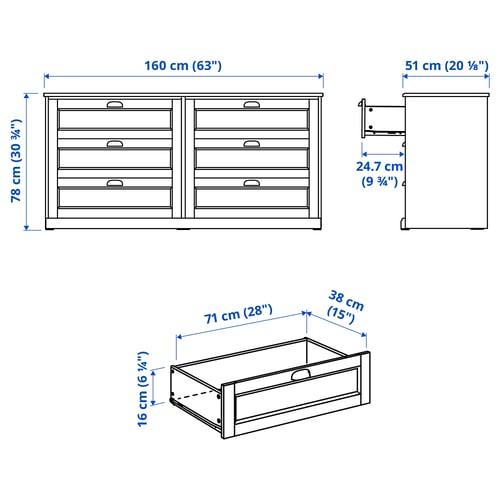 FÅGELFJÄLLET خزانة بـ 6 أدراج, أبيض-مطفي, 160x51x78 سم