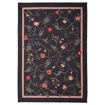 KLOCKBUSKE سجادة، غزل مسطح, رمادي غامق/زهرة, 160x230 سم