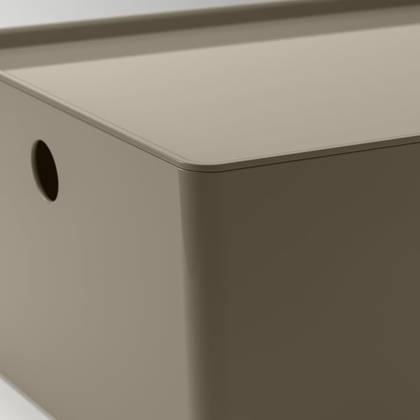 KUGGIS صندوق بغطاء, رمادي غامق-بيج, 26x35x15 سم