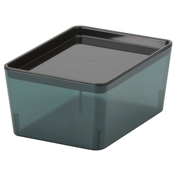 KUGGIS صندوق بغطاء, أسود شفّاف., 13x18x8 سم