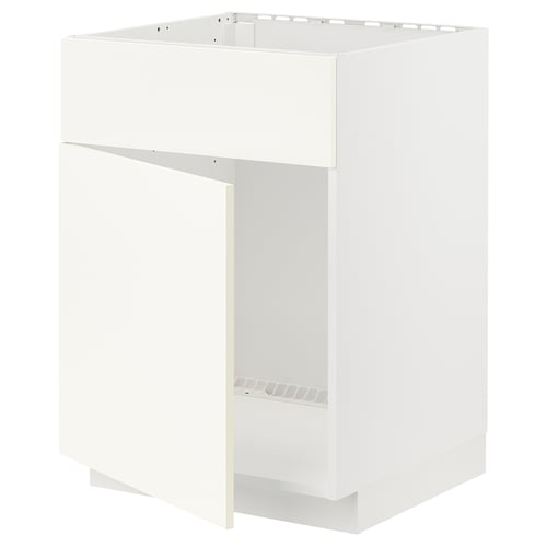 METOD خزانة قاعدة لحوض مع باب/واجهة, أبيض/Vallstena أبيض, 60x60 سم