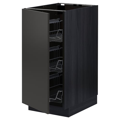 METOD خزانة قاعدة مع سلال سلكية, أسود/Nickebo فحمي مطفي, 40x60 سم