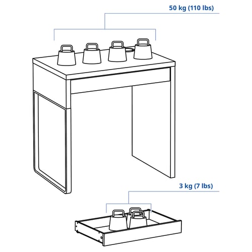 MICKE مكتب, مظهر السنديان مصبوغ أبيض, 73x50 سم