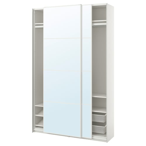 PAX / AULI دولاب ملابس مع أبواب سحّابة, أبيض/زجاج مرايا, 150x43x236 سم