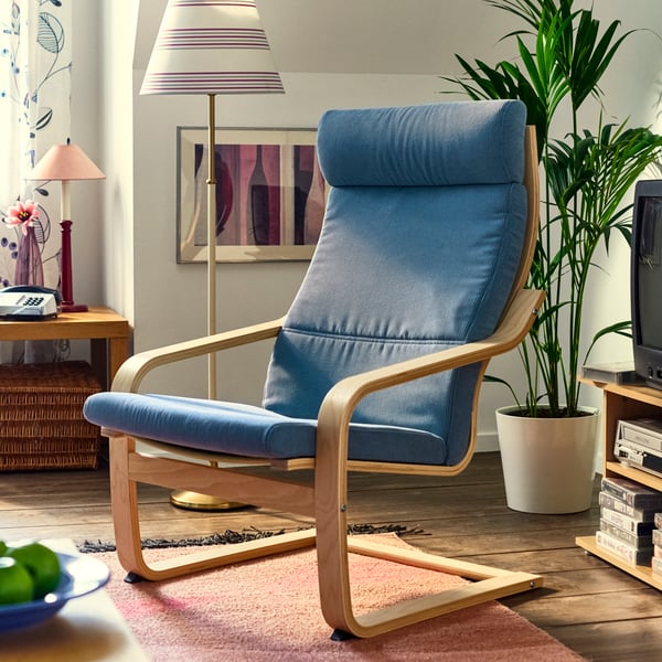 POÄNG كرسي بذراعين, سنديان/Kelinge رمادي-أزرق