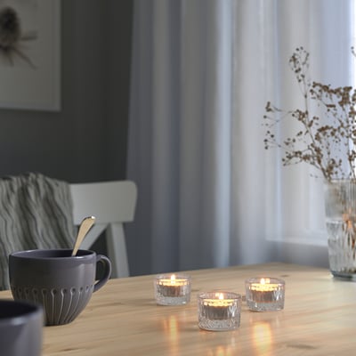 SMÄLLSPIREA حامل شمعة صغيرة, زجاج شفاف/نقش, 4 سم